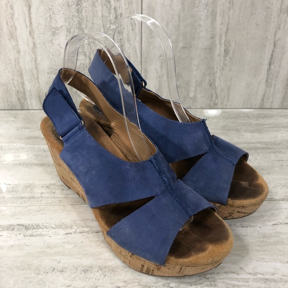 clarks blue wedges